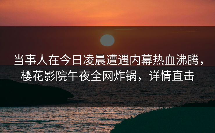 当事人在今日凌晨遭遇内幕热血沸腾，樱花影院午夜全网炸锅，详情直击