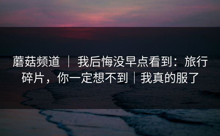 蘑菇频道 | 我后悔没早点看到:旅行碎片,你一定想不到|我真的服了 蘑菇频道 | 我后悔没早点看到:旅行碎片,你一定想不到|我真的服了